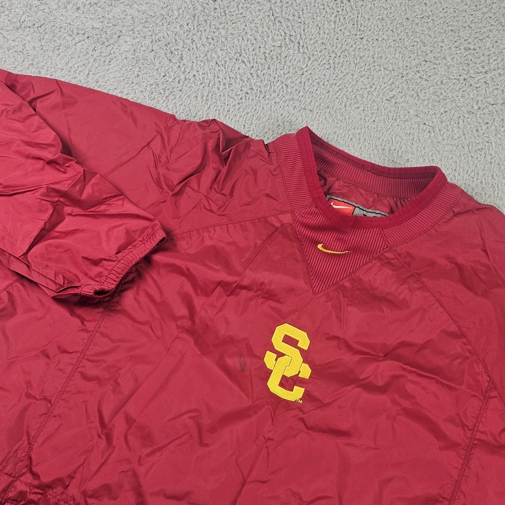 USC Trojans Jacket Mens XL Red NCAA Football Nike V Neck‎ Windbreaker Pullover